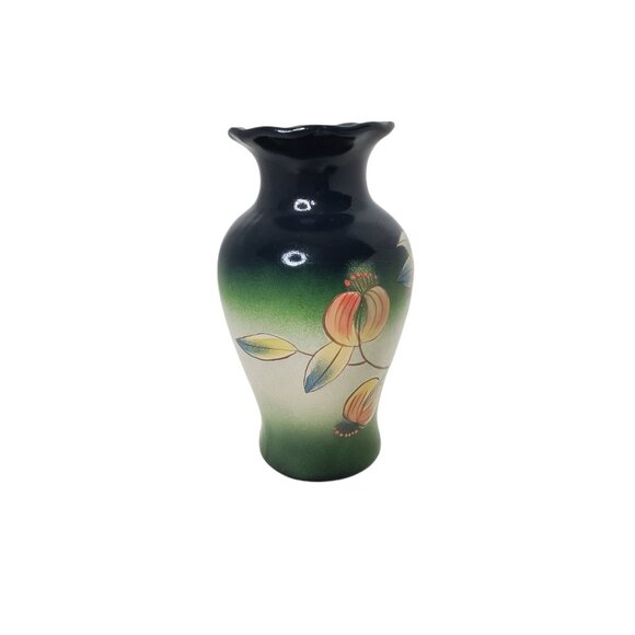 Vintage Hand - Painted Orchid Floral Clay Art Nouveau Vase - Picture 7 of 9